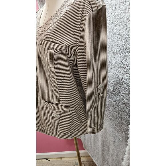 AMX Brown Pinstripe Denim Stretch Jacket - Classy - Roll Tab‎ Sleeve Medium - Picture 4 of 5